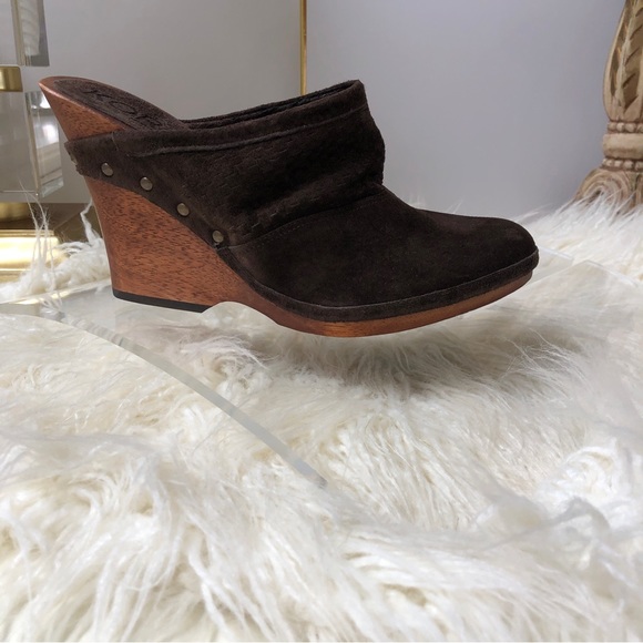 KORS Cupid Wedge Platform Boho Suede Leather & Wood Slingback Clog Michael Kors - Picture 7 of 8